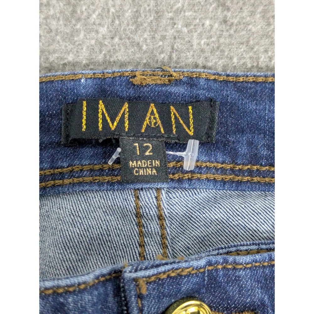 IMAN Women's Jeans Size 12 Dark Wash Blue Denim Bootcut Flare Gold Hardware - Picture 3 of 9